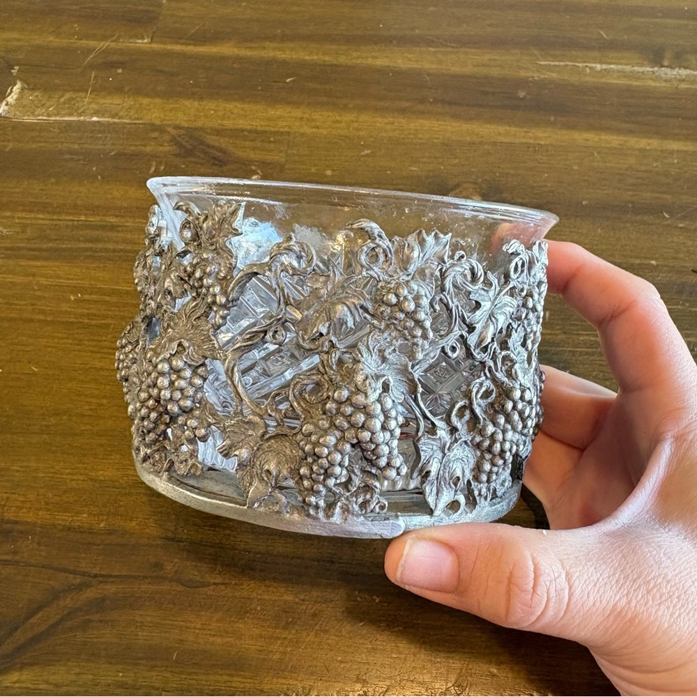 Scents & Accents Pewter Candle Holder Votive USA Grapes Vintage Glass 1998